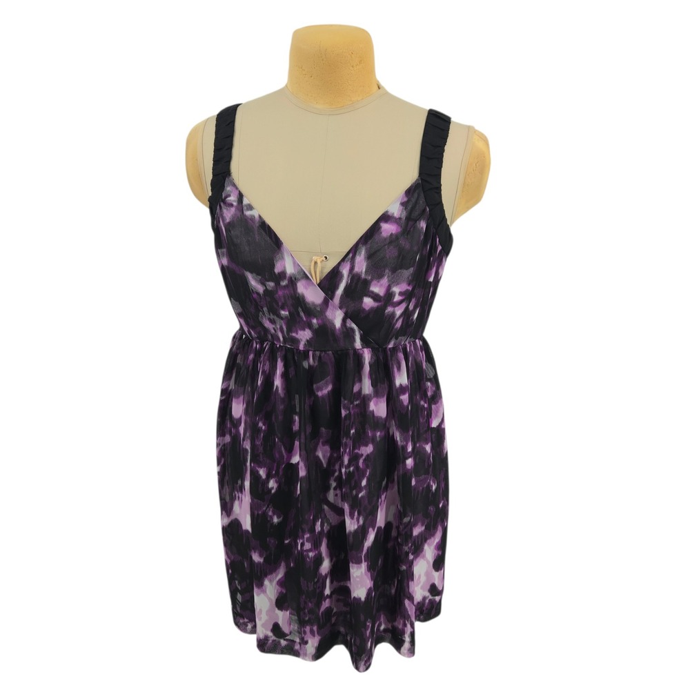 Mac & Jac Womens Purple Abstract Print Sleeveless V-Neck Mini Dress Large